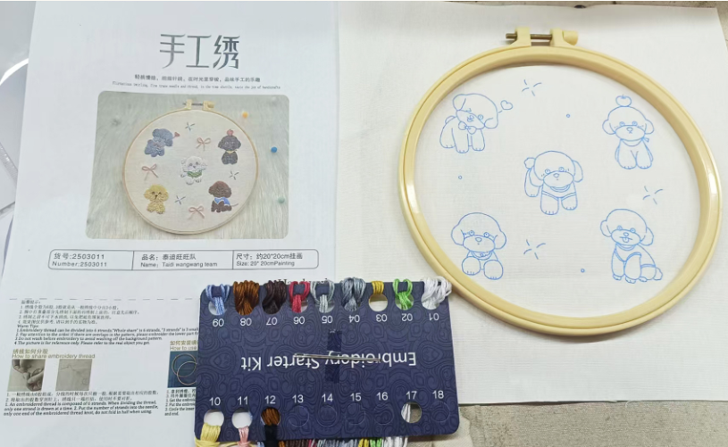 Embroidery kit for beginner,cross stitch embroidery sets with round hoop,thread,fabric,pattern