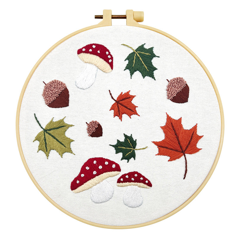 Fall season maple leave acorn mushroom