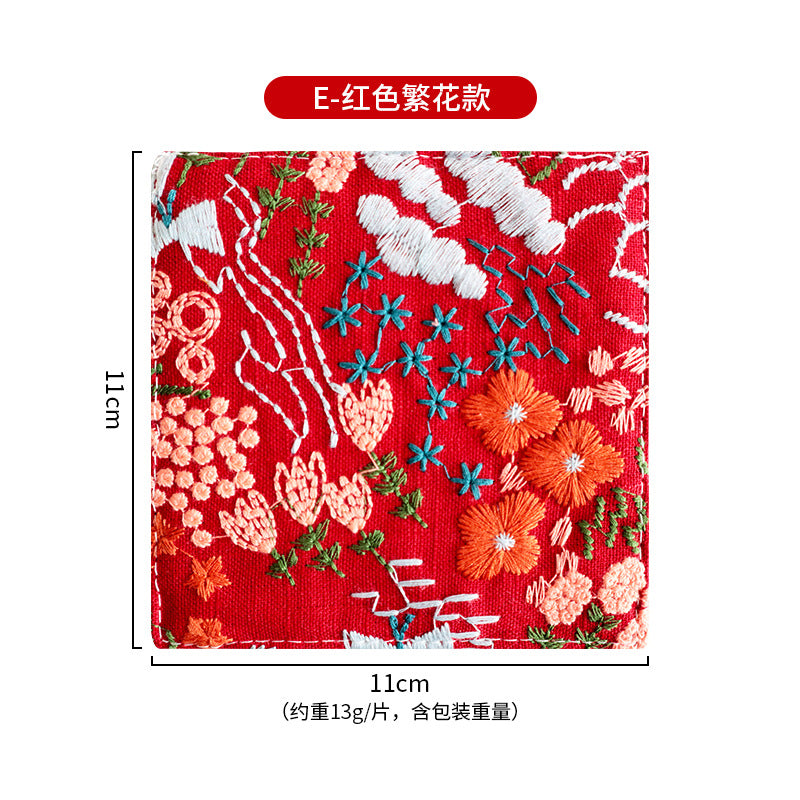 Embroidered coaster mug rug for tea coffee