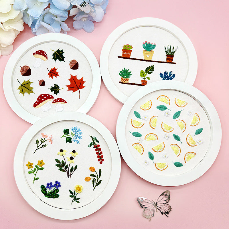 Maple leave mushroom embroidery kit for beginner with fabric,needle,thread