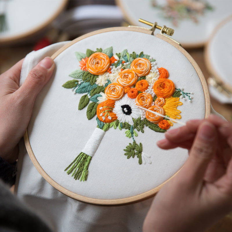 Flower embroidery kits for beginner-with hoop,floss,fabric