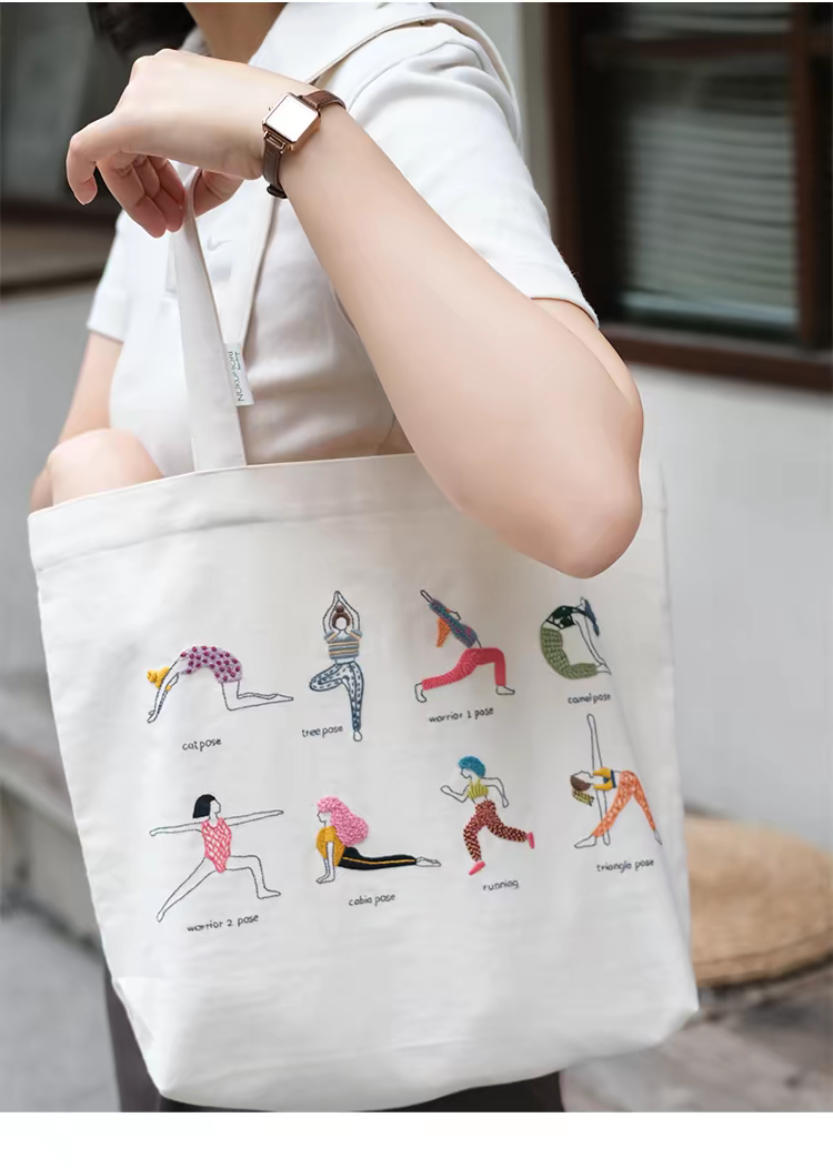 Embroidery canvas bag diy material kits(with pattern,floss,needle)