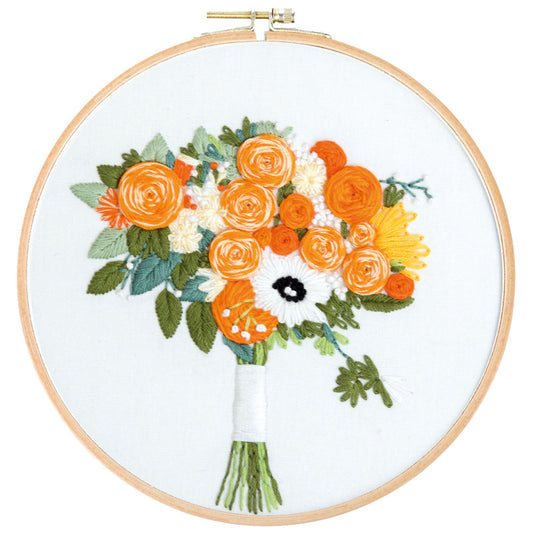 Flower embroidery kits for beginner-with hoop,floss,fabric