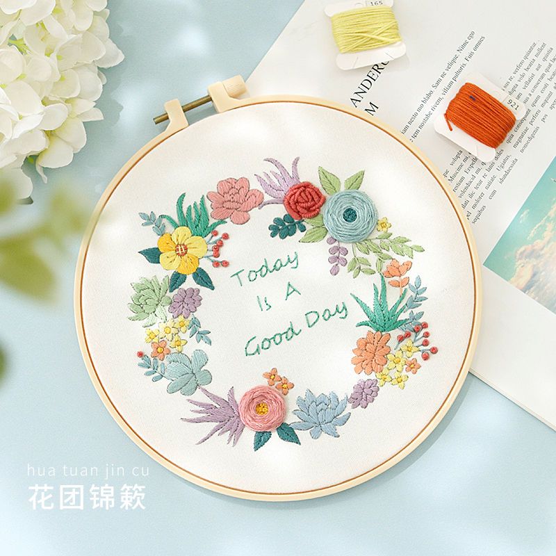 Floral wreath Embroidery kits for beginner-diy handmade embroidery whole set for decoration