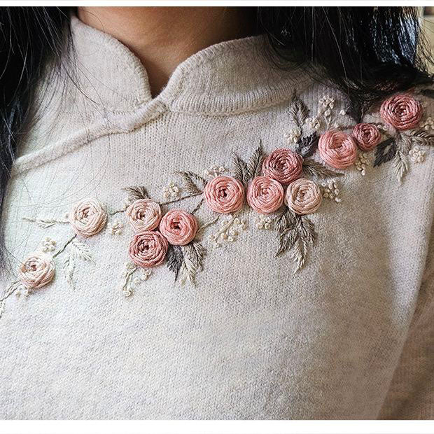 Embroidery stick pattern for sewing flower on clothes colloar shoulder