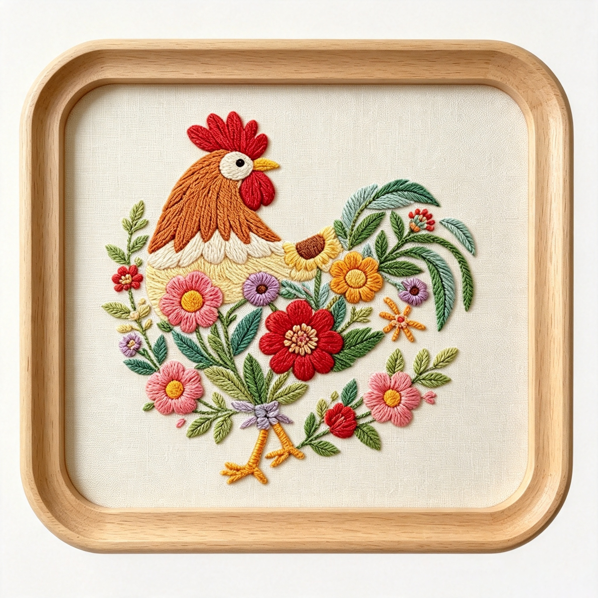 Rooster material kit for beginner,embroidery whole set with hoop,needle,floss,fabric