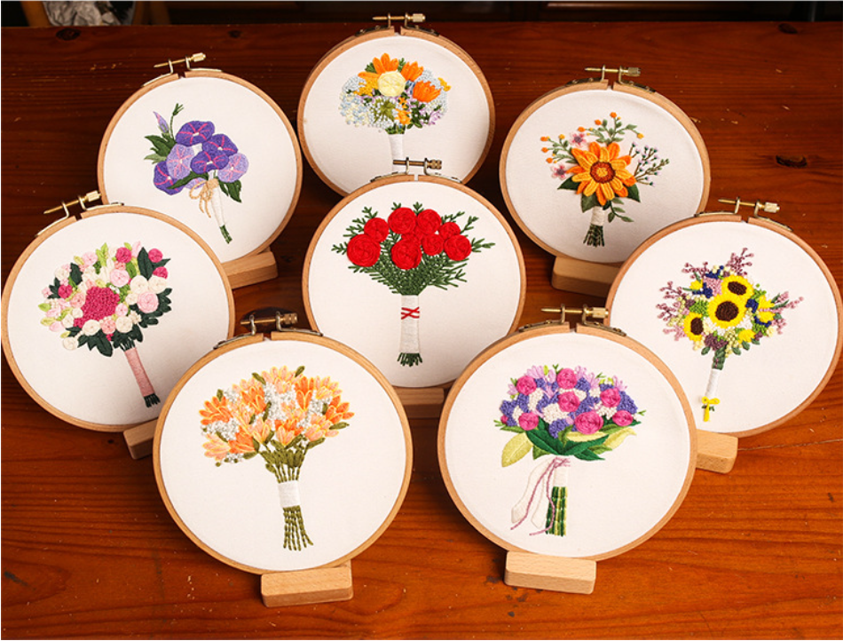 Flower embroidery kits for beginner-with hoop,floss,fabric