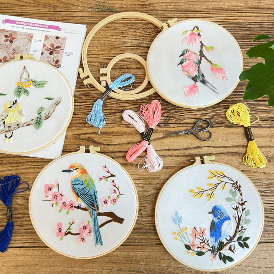 Bird embridery kit for beginner-diy handmade embroidery set with pattern,fabric,hoop,thread