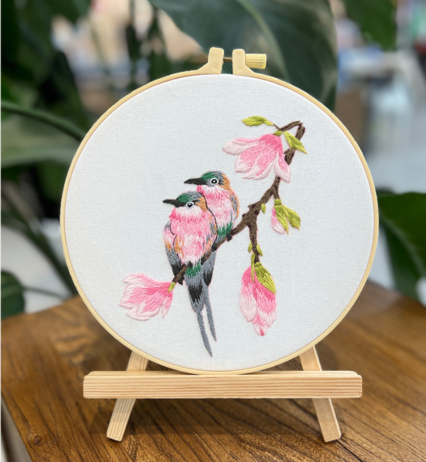 Bird embridery kit for beginner-diy handmade embroidery set with pattern,fabric,hoop,thread