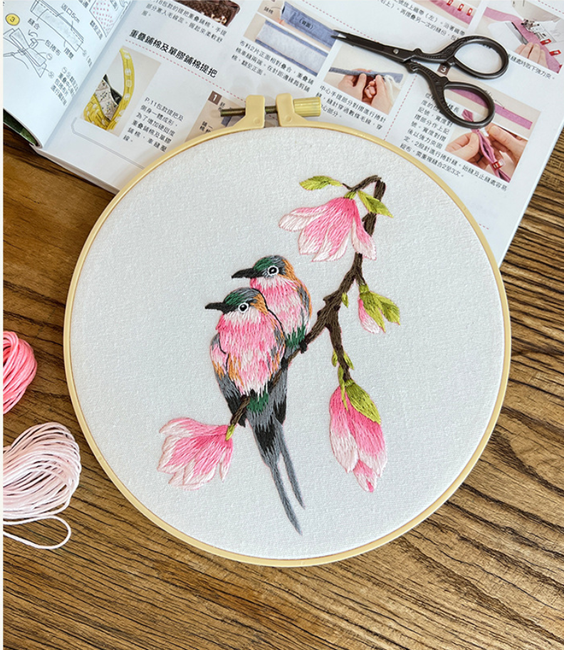 Bird embridery kit for beginner-diy handmade embroidery set with pattern,fabric,hoop,thread