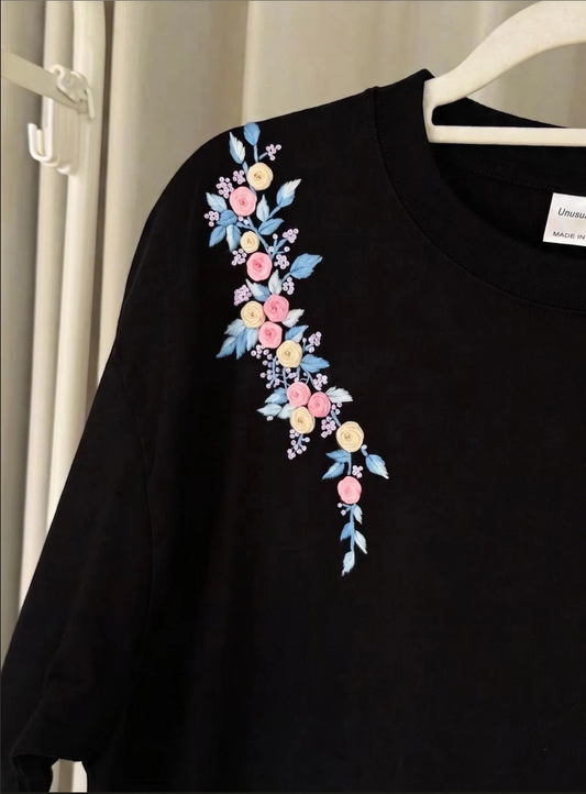 Embroidery stick pattern for sewing flower on clothes colloar shoulder