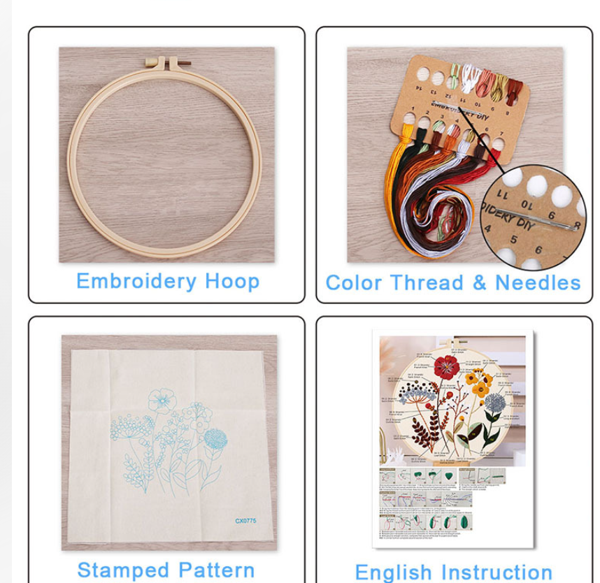 Rooster material kit for beginner,embroidery whole set with hoop,needle,floss,fabric