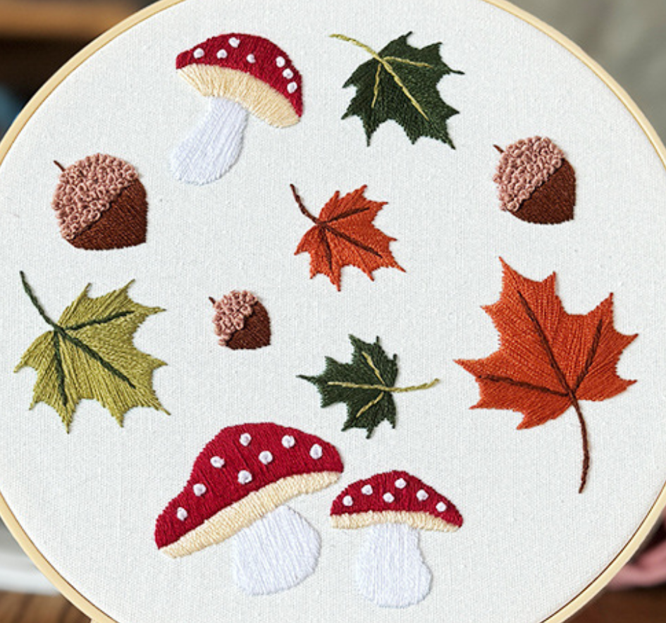 Fall season maple leave acorn mushroom