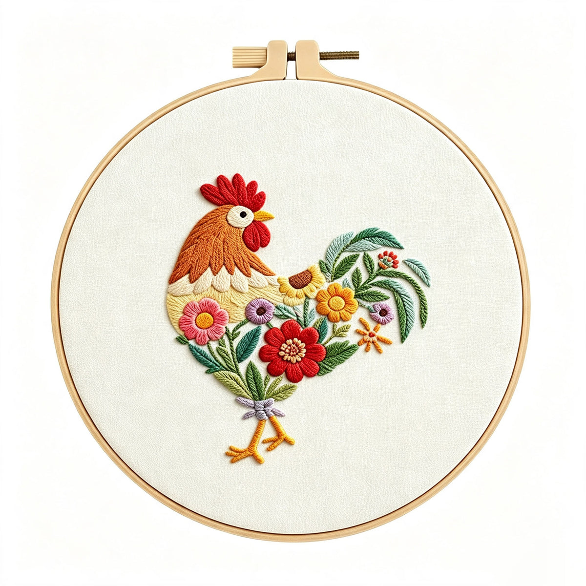 Rooster material kit for beginner,embroidery whole set with hoop,needle,floss,fabric