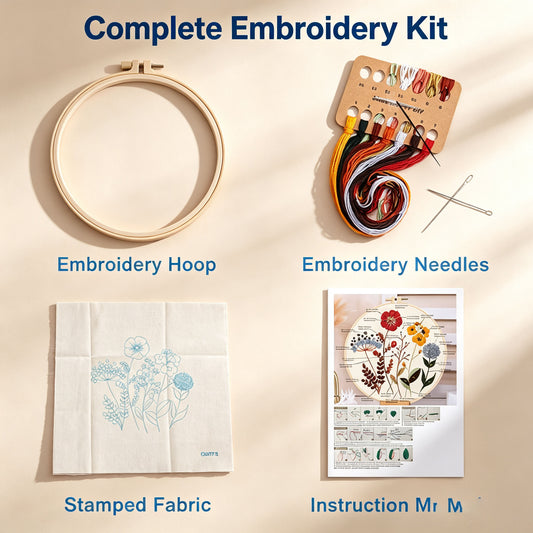 Maple leave mushroom embroidery kit for beginner with fabric,needle,thread
