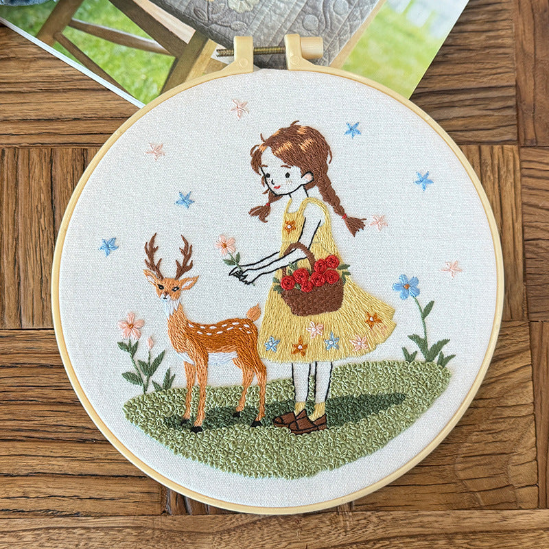 Four lovely girl embroidery kits for beginner-with fabric,needles, floss