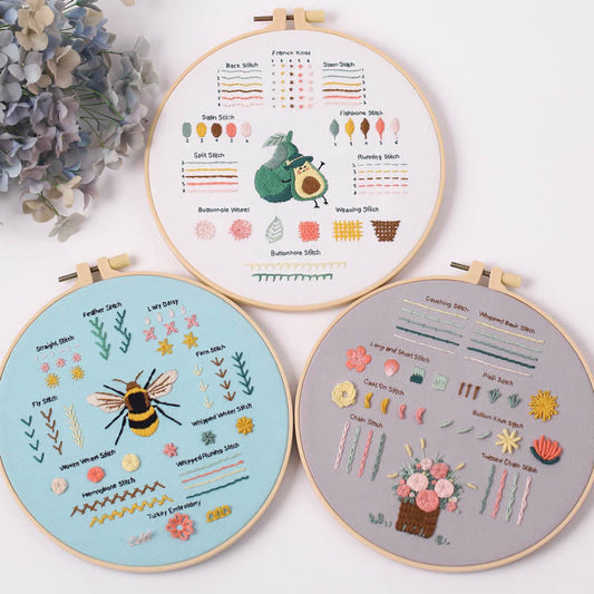 Basic stitch tutorial embroidery kits for beginner -basic stitch learning whole sets with hoop,fabric,floss,needles