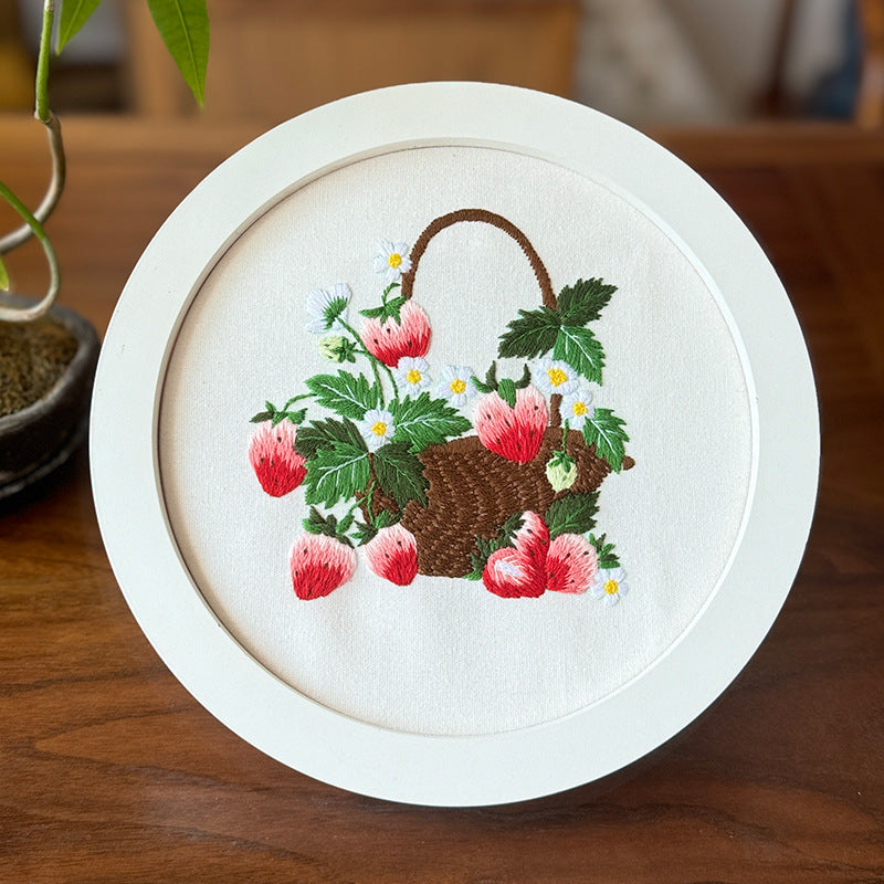 Strawberry fruit embroidery kits for beginner-with fabric,thread,needles
