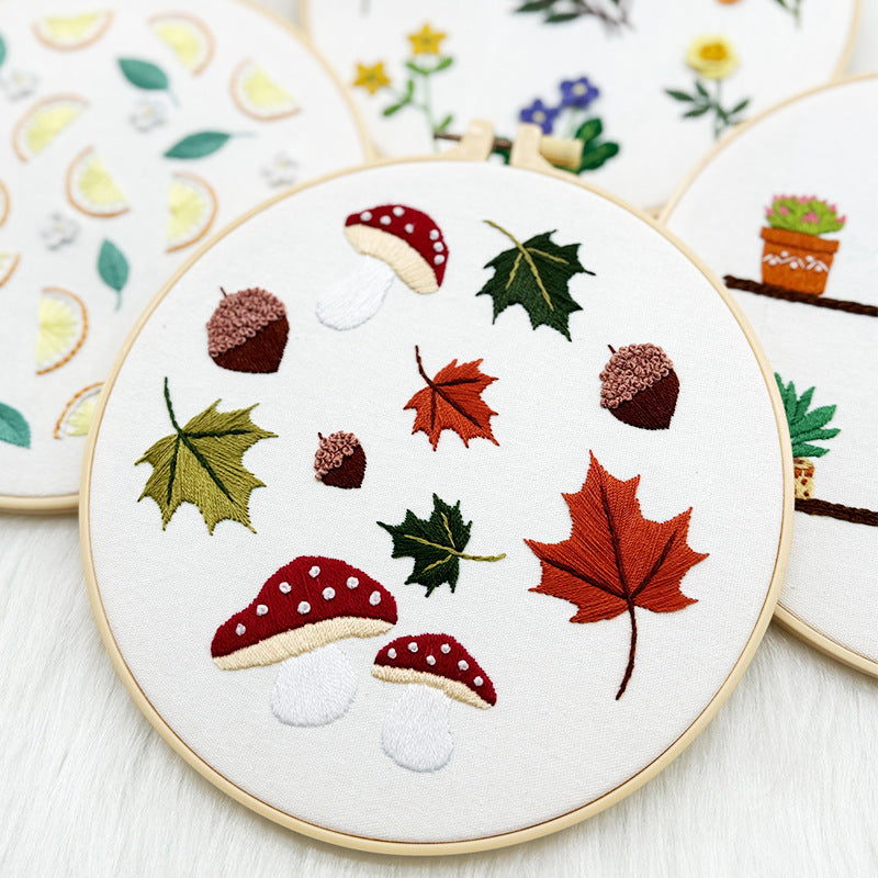 Fall season maple leave acorn mushroom