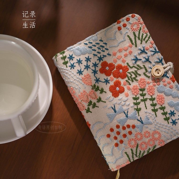 HandmadeEmbroidered Notebook Journal, 180 Pages A5 blank Journal for Women, Fabric Cover with Embroidery Flowers