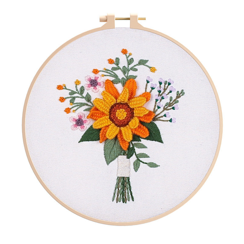Flower embroidery kits for beginner-with hoop,floss,fabric