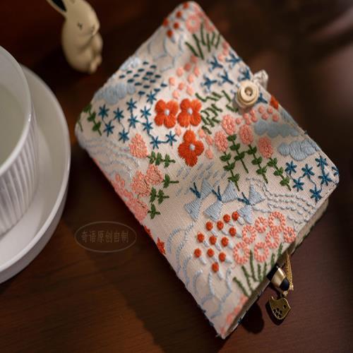 Flower embroidery notebook-Grey and red color