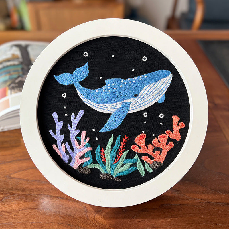 Ocean animals embroidery kit for beginner with fabric,thread,needles