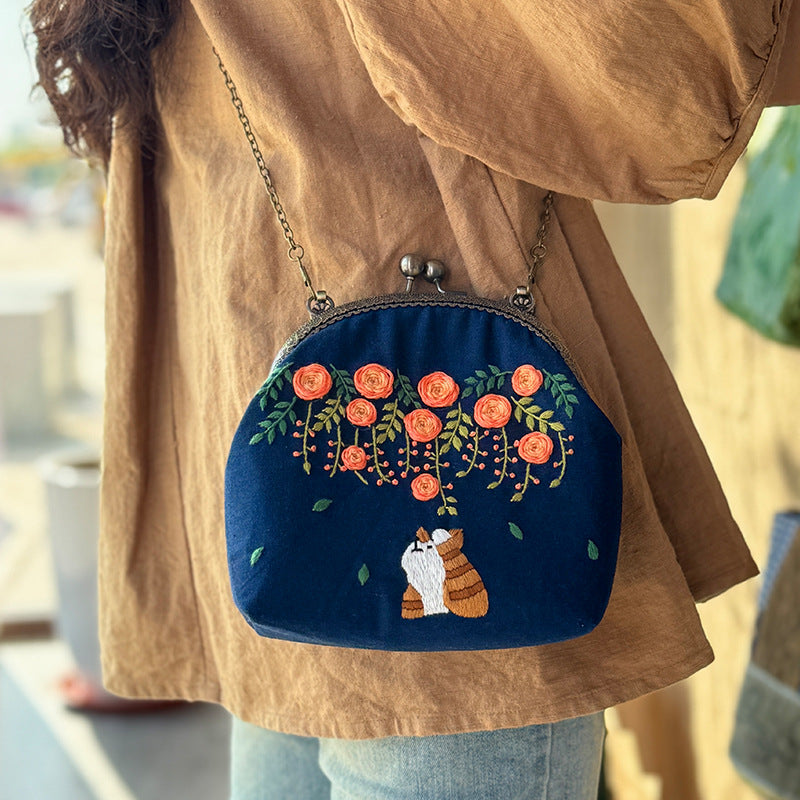Embroidery Shoulder bag gold open,  handmade creative crossbody tote bag for women,for gift