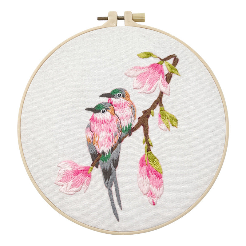 Bird embridery kit for beginner-diy handmade embroidery set with pattern,fabric,hoop,thread