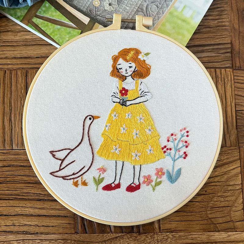 Four lovely girl embroidery kits for beginner-with fabric,needles, floss