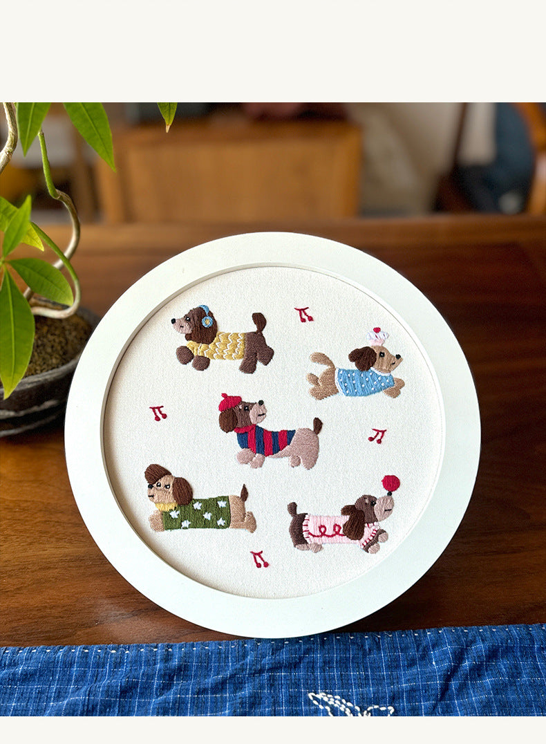 Sausage dog-Embroidery kit for beginner,cross stitch embroidery sets with round hoop,thread,fabric,pattern