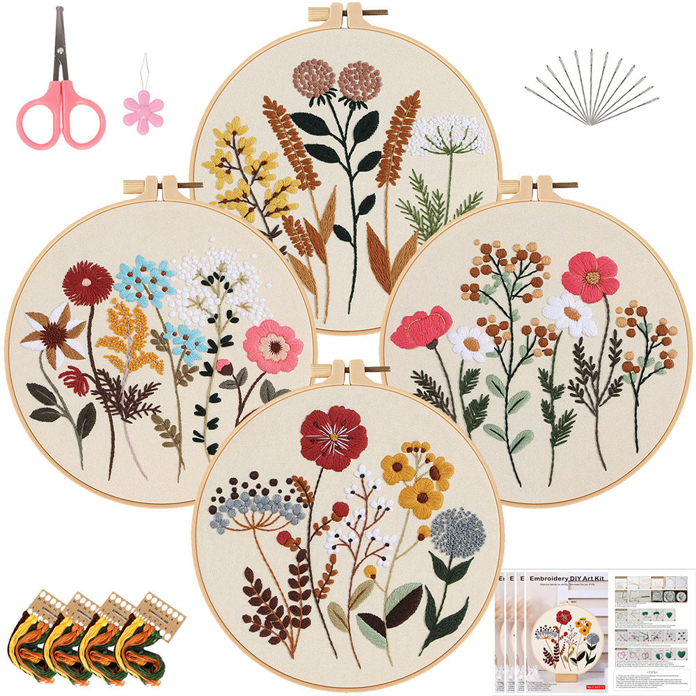 Small flower-embrodery kits for beginner,thread,hoop,fabric,pattern