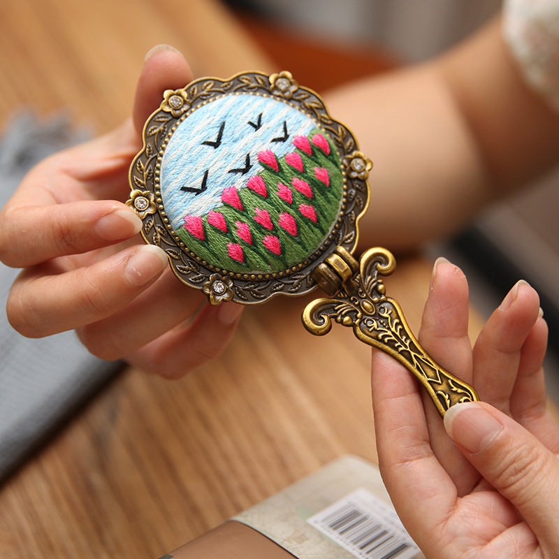 Embroidery make up mirror foldable