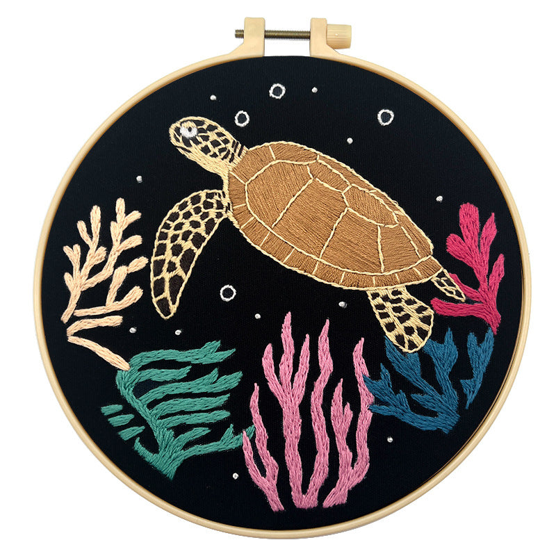 Ocean animals embroidery kit for beginner with fabric,thread,needles