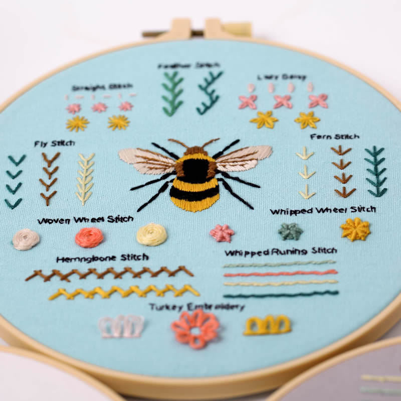 Basic stitch tutorial embroidery kits for beginner -basic stitch learning whole sets with hoop,fabric,floss,needles