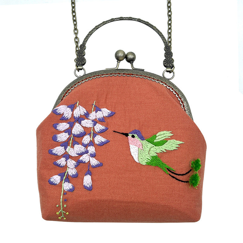 Embroidery Shoulder bag gold open,  handmade creative crossbody tote bag for women,for gift