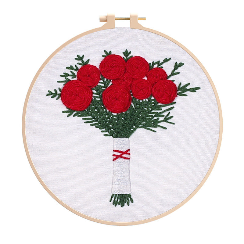 Flower embroidery kits for beginner-with hoop,floss,fabric