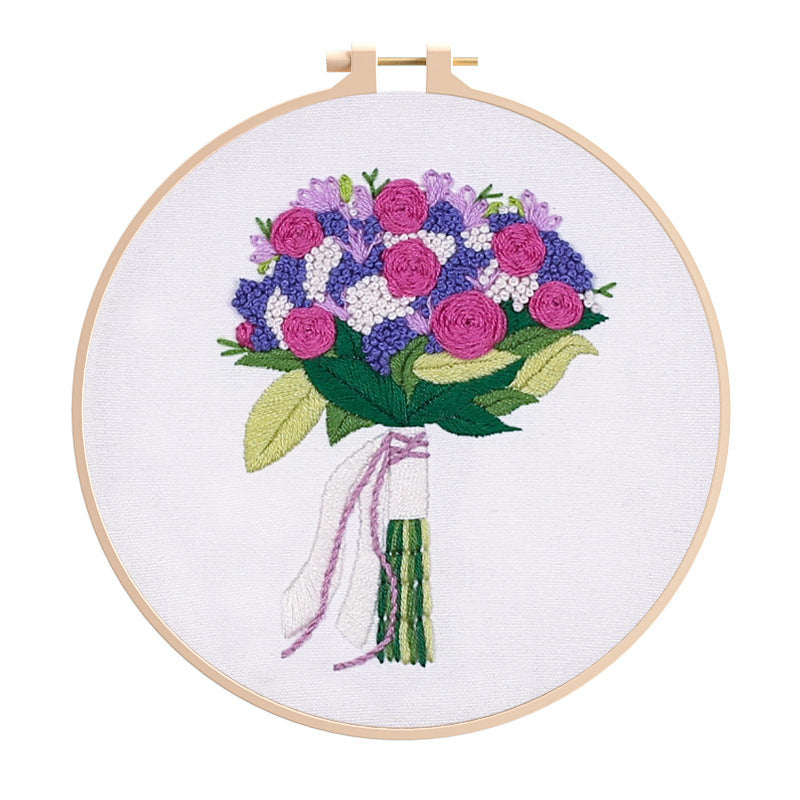 Flower embroidery kits for beginner-with hoop,floss,fabric