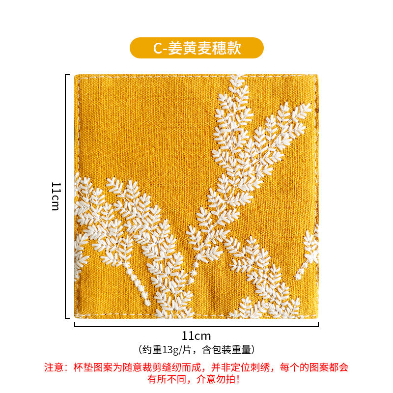 Embroidered coaster mug rug for tea coffee