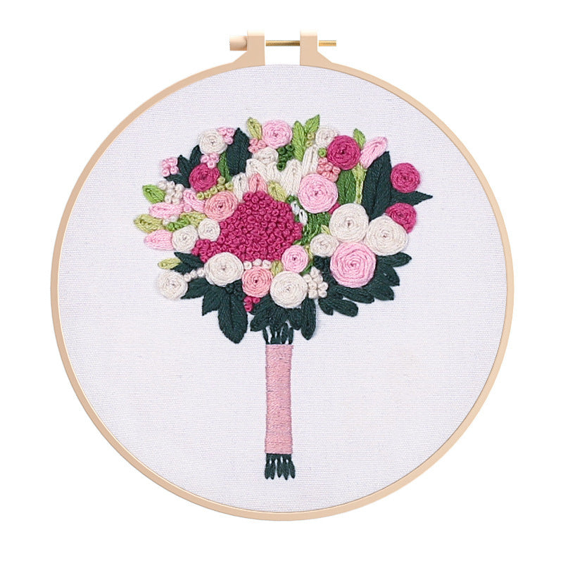 Flower embroidery kits for beginner-with hoop,floss,fabric