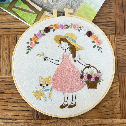 Four lovely girl embroidery kits for beginner-with fabric,needles, floss