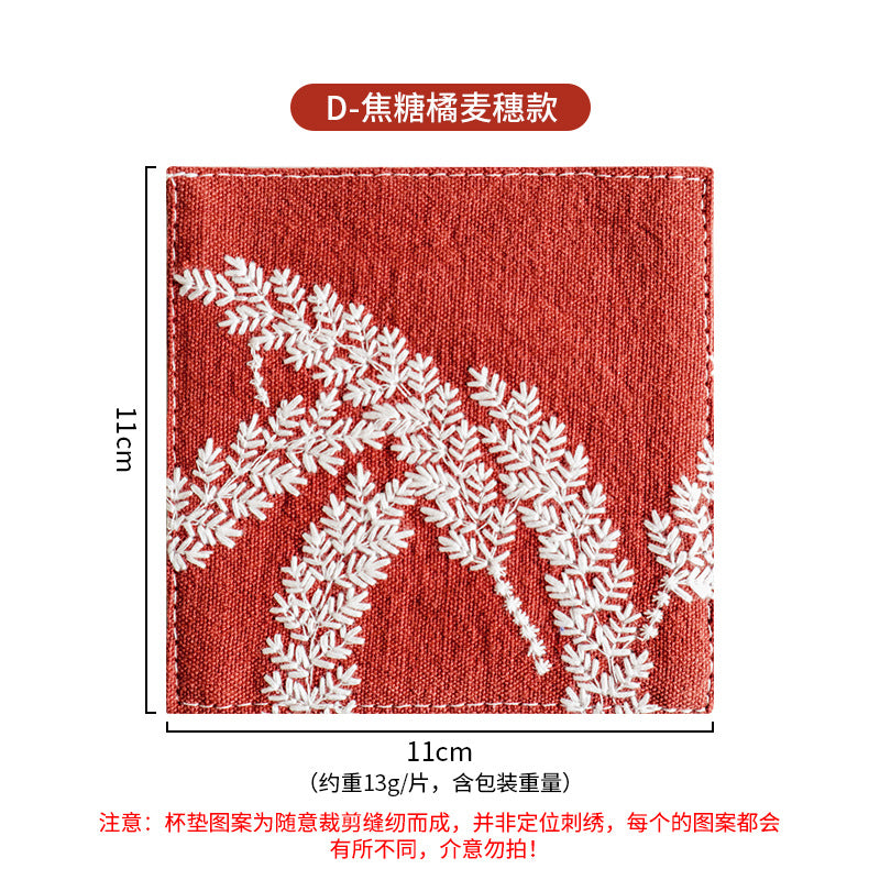 Embroidered coaster mug rug for tea coffee
