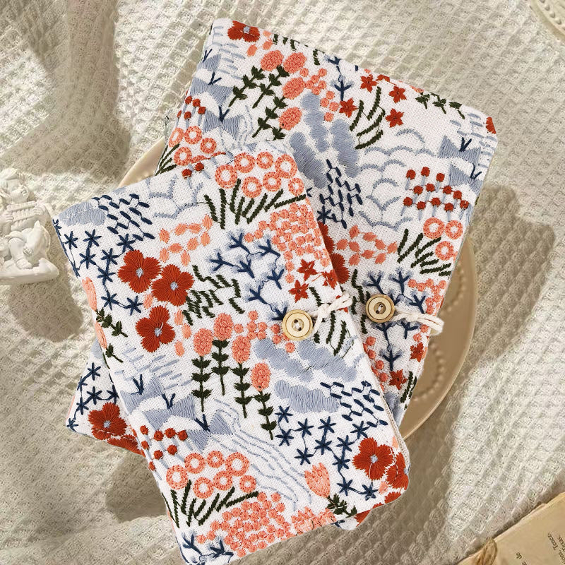 Flower embroidery notebook-Grey and red color