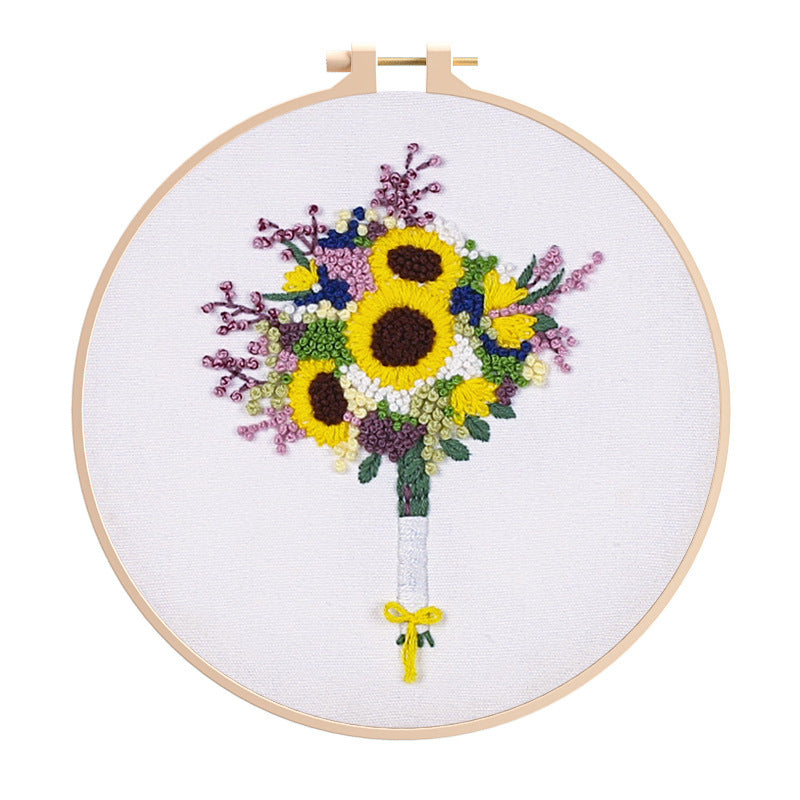 Flower embroidery kits for beginner-with hoop,floss,fabric