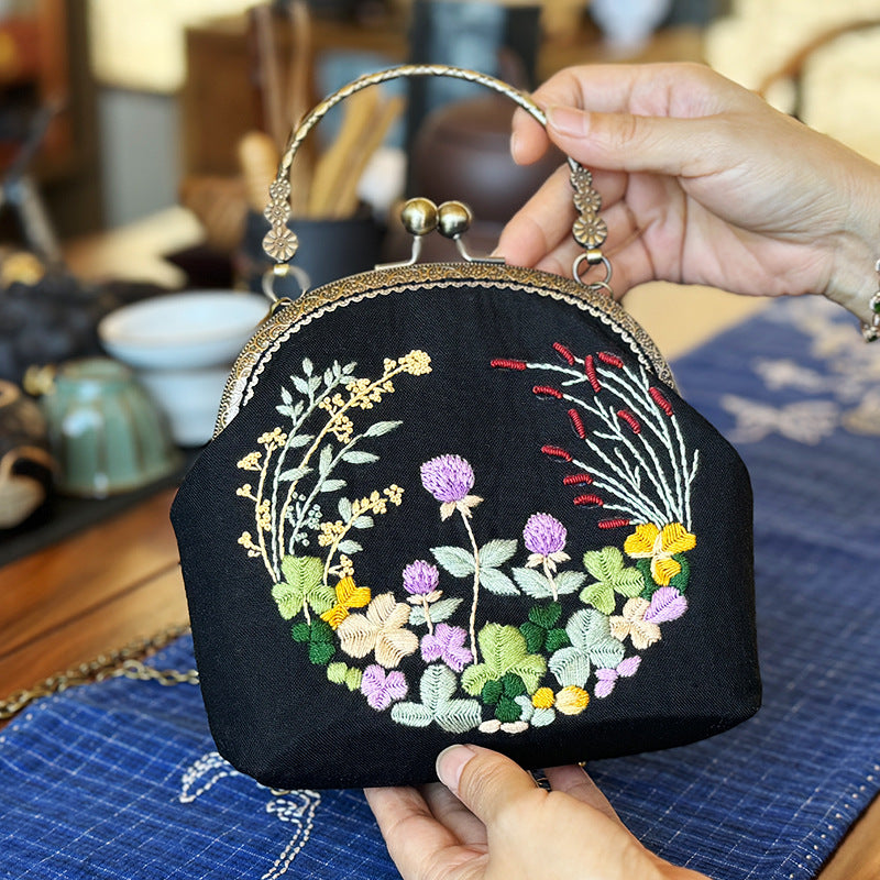 Embroidery Shoulder bag gold open,  handmade creative crossbody tote bag for women,for gift