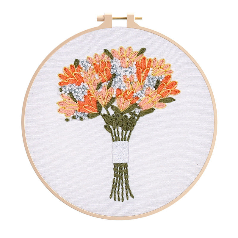 Flower embroidery kits for beginner-with hoop,floss,fabric