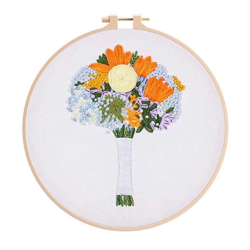 Flower embroidery kits for beginner-with hoop,floss,fabric
