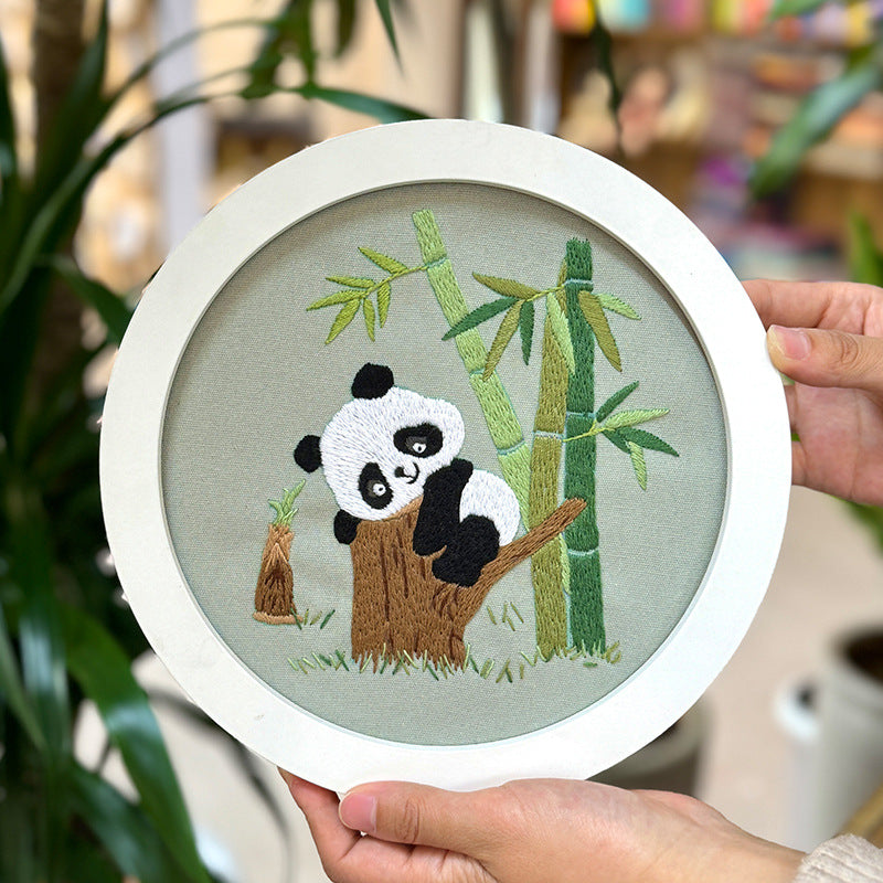 Panda embroidery kits for beginner with thread,needle,pattern,hoop-yarn painting
