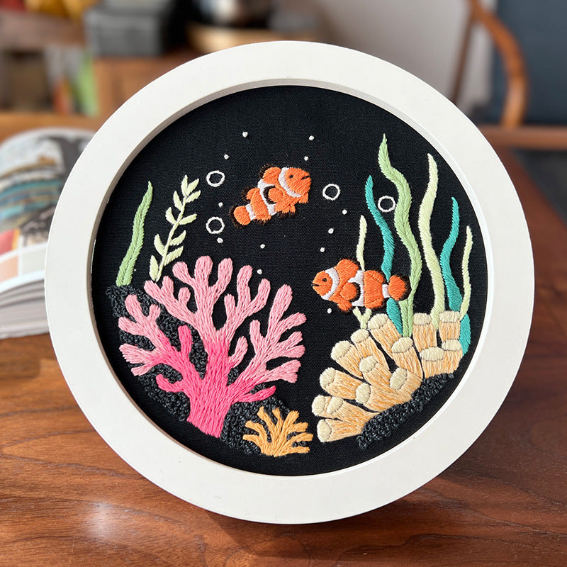 Ocean animals embroidery kit for beginner with fabric,thread,needles