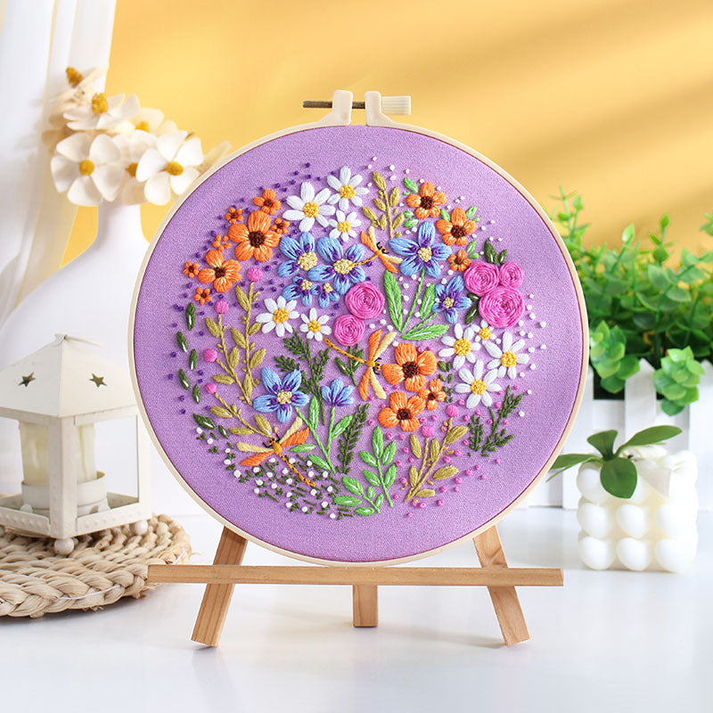 Prosperous flower-Embroidery kit for beginner with round hoop,thread,fabric,pattern